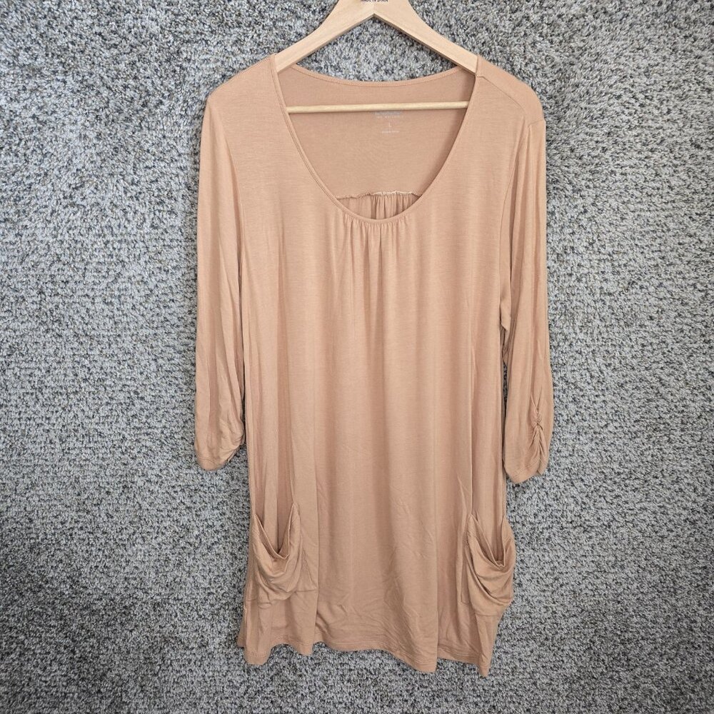 LOGO Lori Goldstein‎ Top Womens Large Tan Scoop Neck Tunic Pockets Casual Ladies